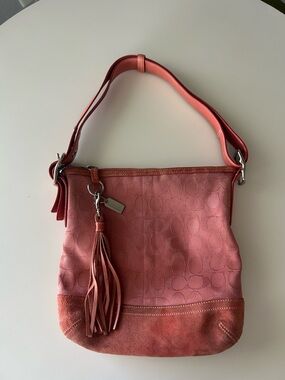 Coach Peach Pink Signature Shoulder Bag with Tassel